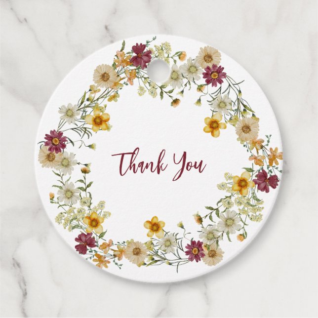 Burgundy rustic wildflower  favour tags (Front)