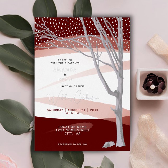 Burgundy Rustic Winter Tree Watercolor Wedding (Creator Uploaded)