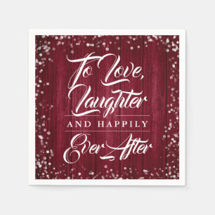 Burgundy Rustic Wood Happily Ever After Wedding Napkin