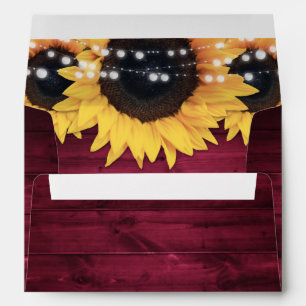 Burgundy Rustic Wood String Lights Sunflowers Envelope