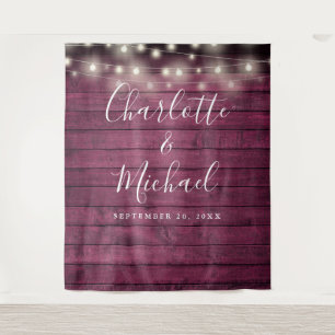 Burgundy Rustic Wood Wedding Photo Booth Backdrop Tapestry