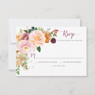 Burgundy Saffron Blush Mauve Rustic Corner Bouquet RSVP Card