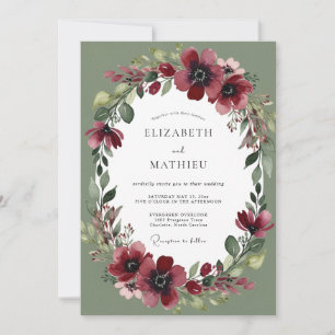 Burgundy Sage Aesthetic Botanical Wedding Invitation
