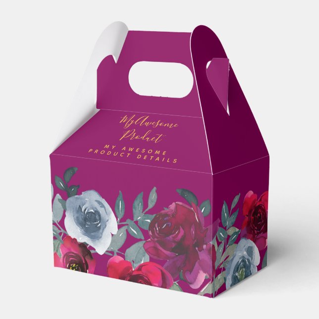 Burgundy Sage Green Blue Floral Branded Product Favour Box (Front Side)