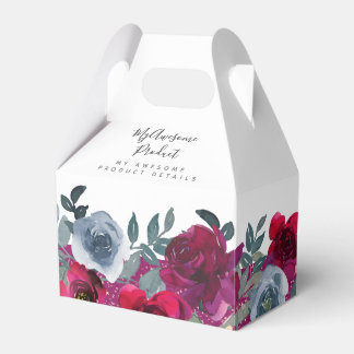 Burgundy Sage Green Blue Floral Branded Product Favour Box