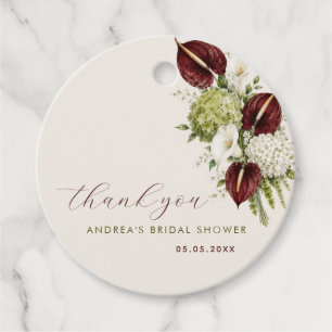 Burgundy Sage Green Floral Bridal Shower Thank You Favour Tags