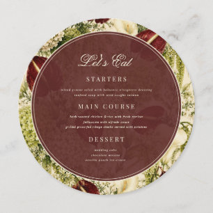Burgundy & Sage Green Guest Name Round Wedding Menu