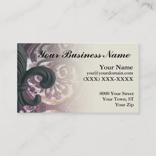 burgundy/sand "iron fleur de lis" business card (Front)