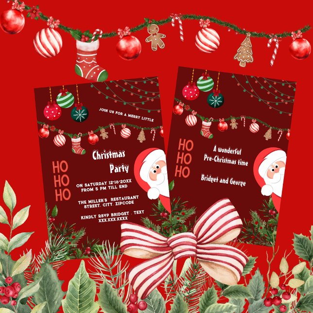 burgundy Santa & Ornaments Christmas Party Invitation (Creator Uploaded)