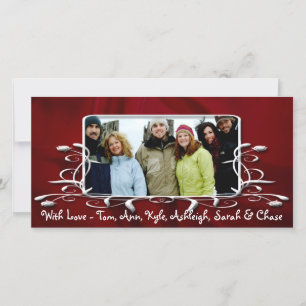 Burgundy Satin Antique Frame Holiday Family Photo Card