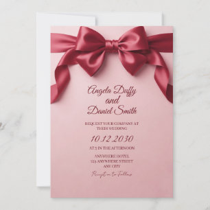 Burgundy Satin Bow Wedding Invitation