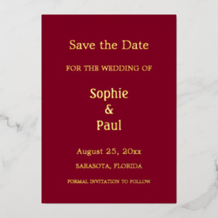 Burgundy Save the Date Foil Invitation