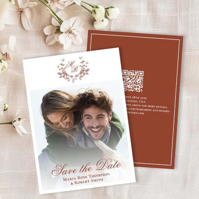 Burgundy Save the Date Wedding Classic Photo  (Elegant burgundy wine monogram save the date photo card. )