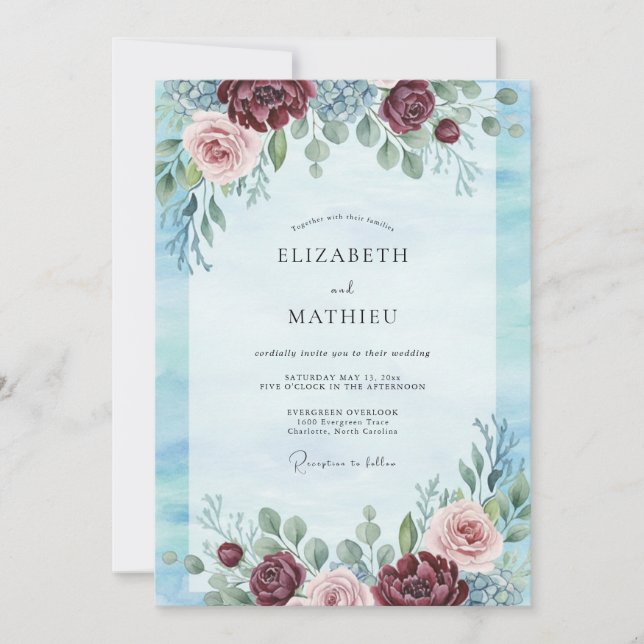 Burgundy Scenic Winter Wedding Invitation (Front)