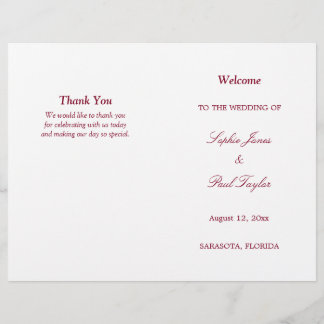 Burgundy Script Bi-Fold Wedding Program