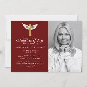 Burgundy Script Elegant Photo Celebration of life Invitation