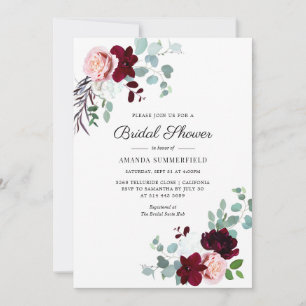 Burgundy Script Floral Eucalyptus Bridal Shower Invitation
