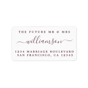 Burgundy Script Future Mr Mrs Return Address Label