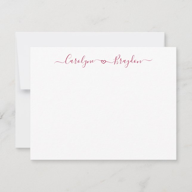 Burgundy Script Heart Couple Name Wedding Newlywed Card (Front)