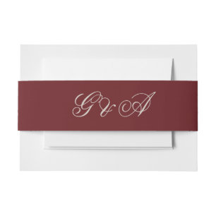 Burgundy Script Initials Wedding Invitation Belly Band