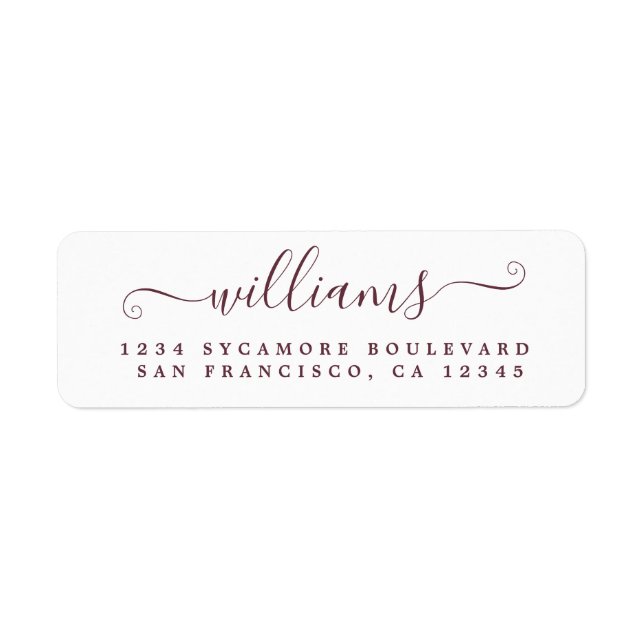 Burgundy Script Last Name Return Address (Front)