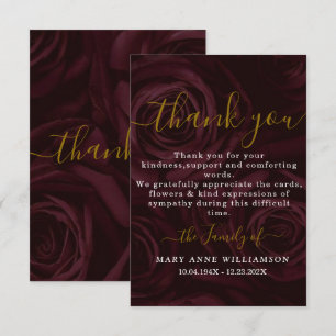 Burgundy Script Minimal Funeral Thank You Card