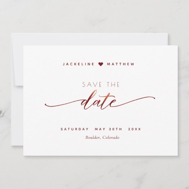 Burgundy Script Simple Stamp Wedding Save the Date (Front)