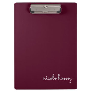 Burgundy Script Stylish Monogram Modern Clipboard