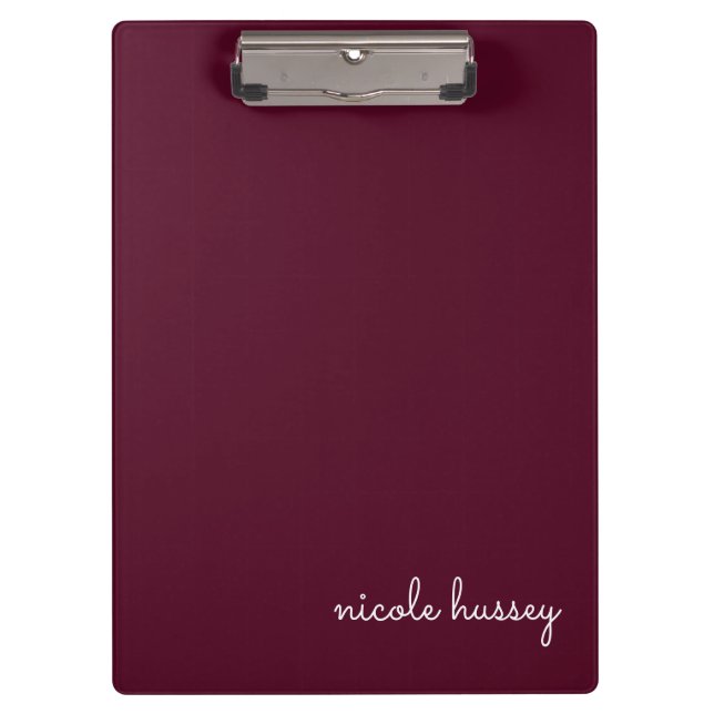 Burgundy Script  | Stylish Monogram Modern Clipboard (Front)