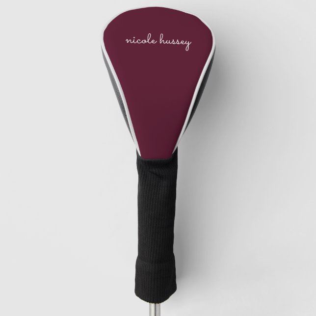 Burgundy Script  | Stylish Monogram Modern Golf Head Cover (Front)