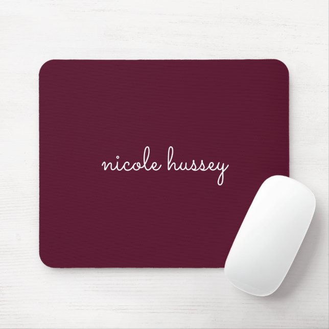 Burgundy Script  | Stylish Monogram Modern Mouse Mat (With Mouse)