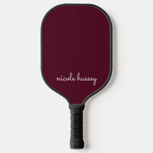 Burgundy Script Stylish Monogram Modern Pickleball Paddle