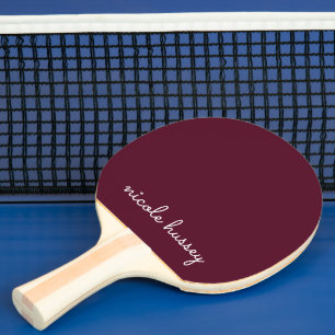 Burgundy Script    Stylish Monogram Modern Ping Pong Paddle