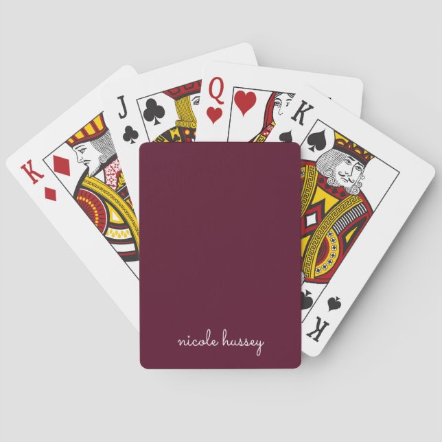 Burgundy Script  | Stylish Monogram Modern Playing Cards (Back)
