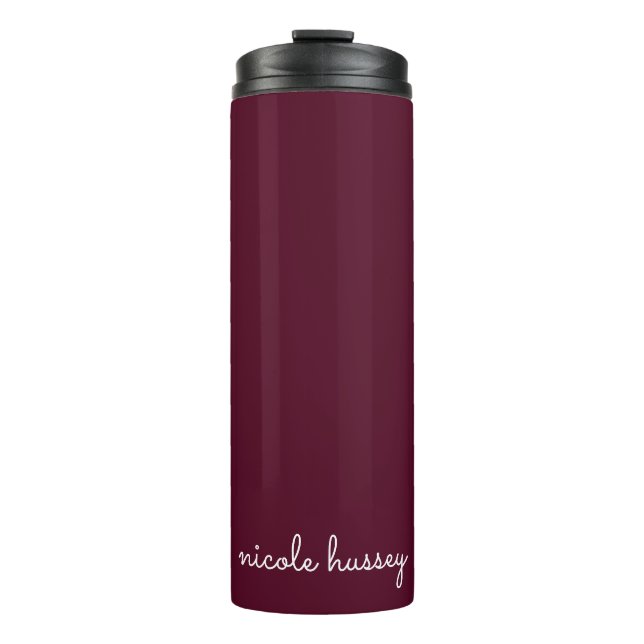 Burgundy Script  | Stylish Monogram Modern Thermal Tumbler (Front)