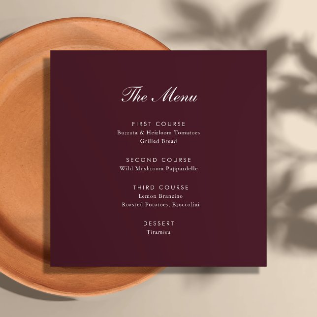 Burgundy Script Tuscan Villa Wedding Menu (Creator Uploaded)