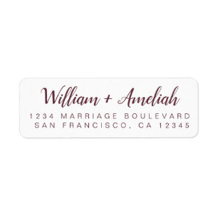 Burgundy Script Wedding Return Address