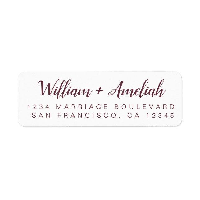 Burgundy Script Wedding Return Address (Front)