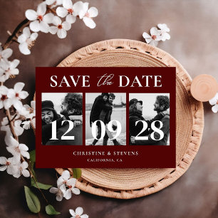 Burgundy  Script Wedding Save The Date Photo Postcard