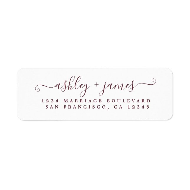Burgundy Script White Wedding Return Address (Front)
