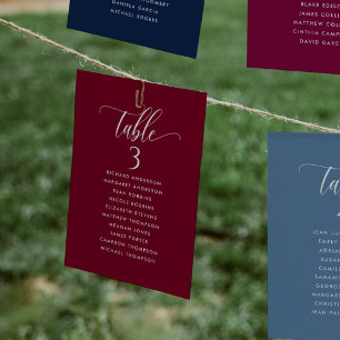 Burgundy, Seating Plan Cards with Guest Names