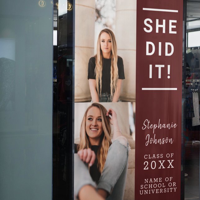 Burgundy She Did It Photo Collage Graduation Banner (Creator Uploaded)
