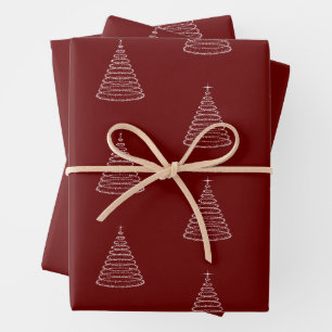 Burgundy shiny Christmas tree wrapping paper set