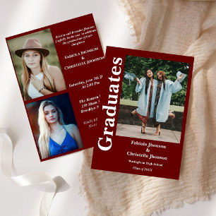 Burgundy siblings graduate Double graduation  Invitation