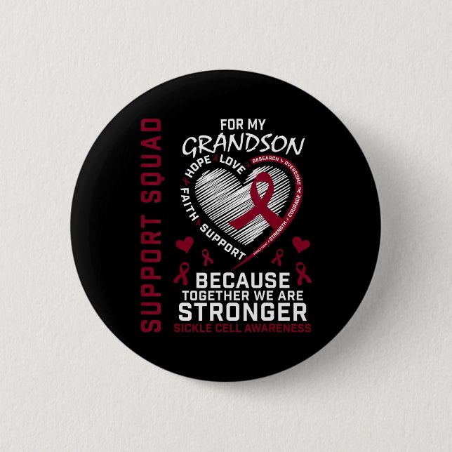 Burgundy Sickle Cell Awareness Items Grandson Supp 6 Cm Round Badge (Front)