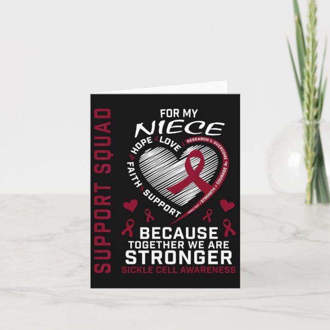 Burgundy Sickle Cell Awareness Items Niece Support Card (Front)