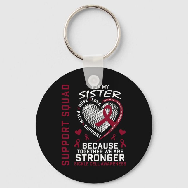 Burgundy Sickle Cell Awareness Items Sister Suppor Key Ring (Front)