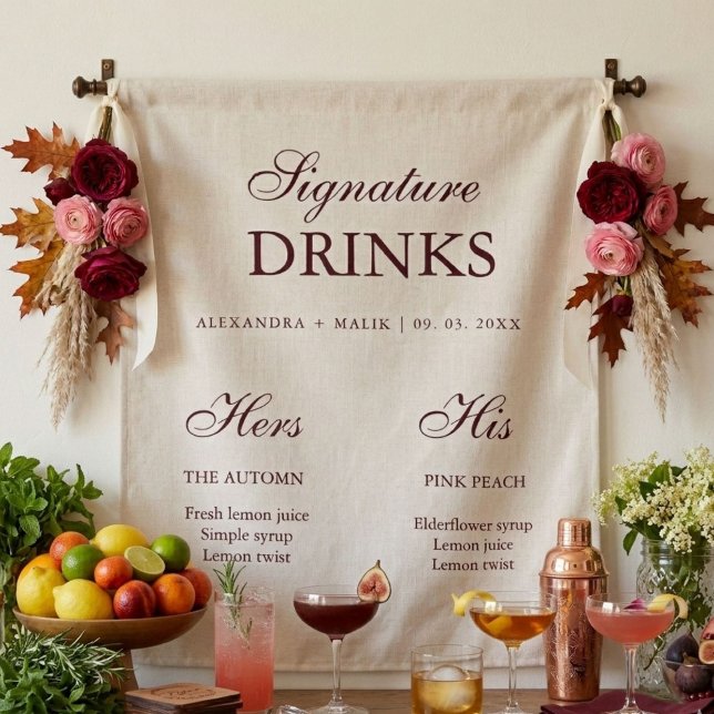 Burgundy Signature Drink wedding sign Tapestry (Creator Uploaded)