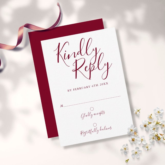 Burgundy Signature Script Modern RSVP Card (Creator Uploaded)
