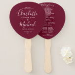 Burgundy Signature Script Wedding Program Hand Fan<br><div class="desc">Featuring chic modern typography,  this stylish wedding program can be personalised with your special wedding day information. You can customise the background colour to match your wedding theme. Designed by Thisisnotme©</div>